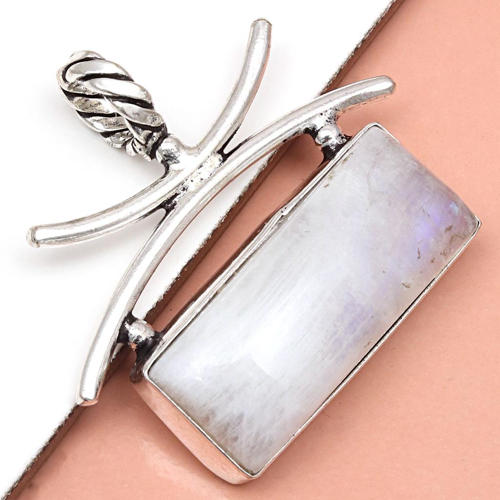 Moonstone Gemstone Handmade Women's Unisex Silver Jewelry Pendant 1.5
