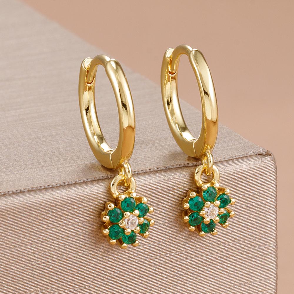 Exquisite Multicolor Crystal Flower Hoop Earrings for Women Girl Stainless Steel Fashion Korean Wedding Romantic Jewelry Gifts