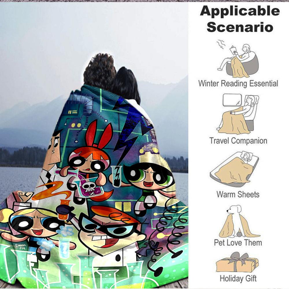 1 Stück Powerpuff Girls Flanell-Kuscheldecke HD-Druck Leicht Weich Warm Ganzjahresdecke für Sofa, Bett, Reisen, Camping Maschinenwaschbar