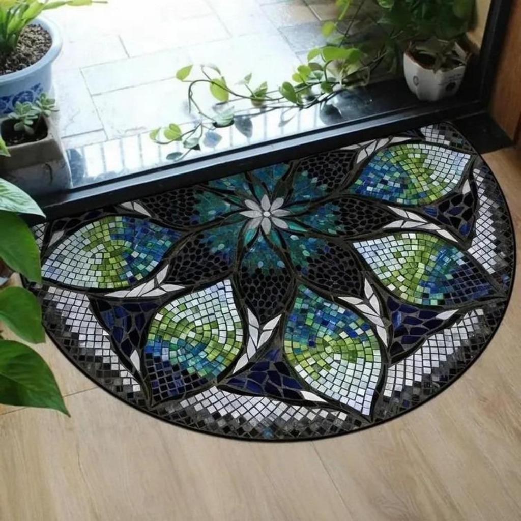 Half Round, Stone Patterned Floor Mat, Thick, Soft, Suede, Suitable for Porch and Living Room Decoration, Machine Washable, Anti Slip, Wear-resistant