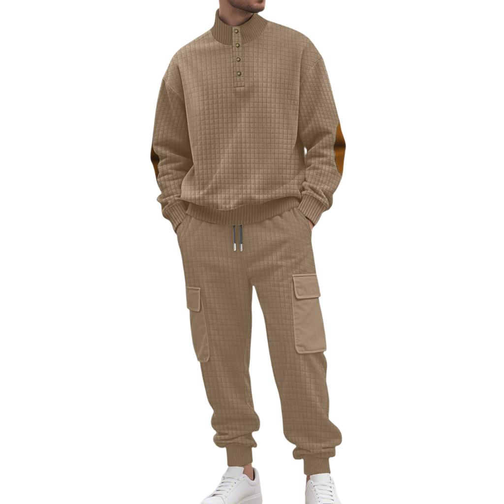 Men Sports Business Leisure Small Square Trousers Buckle Hoodie Set