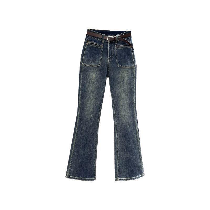 Retro Cement Gray High-Waist Flared Stretch Jeans - 2024 Winter Collection