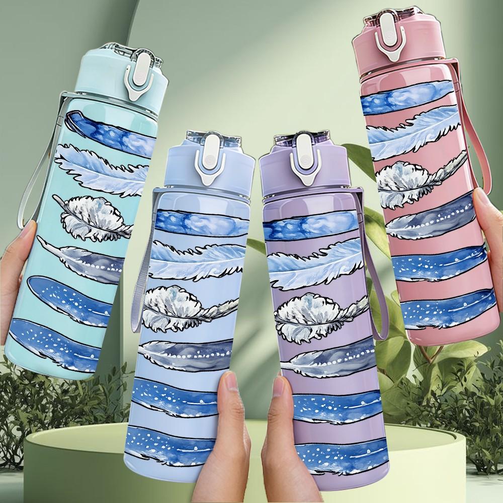 1PC Stacked Sea Shell Ocean Element Print 750ml Color Plastic Sports Water Bottle Leakproof Flip Straw Lid Suitable for Sports Office Home Use