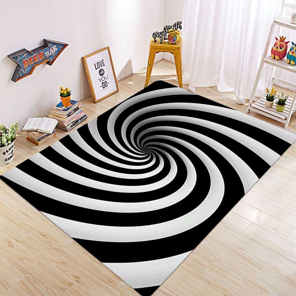 Black and White Striped Floor Mat Large Area Floor Mat Suitable for Living Room Bedroom Black and White Decorative Floor Mat