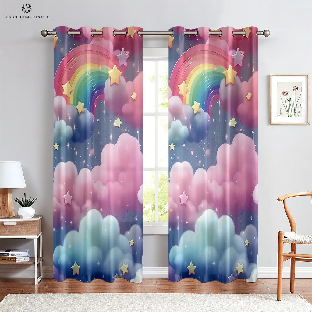 

Мультяшные оконные шторы, Радужный единорог, Мультяшные шторы, Мраморный узор, Гостиная, Балкон, Кухня, Декоративные на открытом воздухе W50xH130(CM)x2PCS&Grommet Top