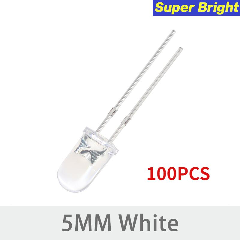 50/100pcs F5 5MM LED Diode Assorted Kit Ultra Bright LED Diodes White Red Blue Green Yellow DIY Light Emitting Diodes