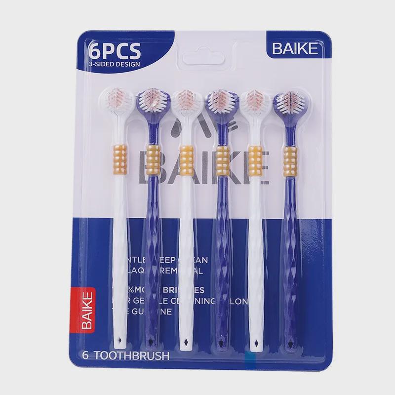 6-Pack Premium Soft Bristle Adult Toothbrushes with Three-Sided Brush Heads for Effective Gum Cleaning