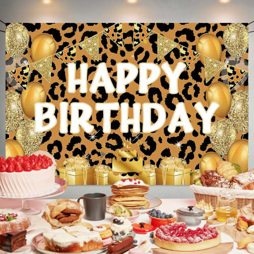 Leopard Print Birthday Tapestry, 180x120cm, Leopard Print, Birthday Backdrop, Photography Backdrop, Wall Decor, Party Decor, Instagrammable, Social Me