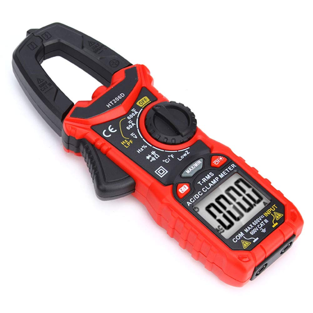 AC DC Mini Digital Clamp Meter for Measuring Voltage AC Current Non-Contact Continuity Tester 6000 Counts Readout Multimeter for Workshop(HT206D)