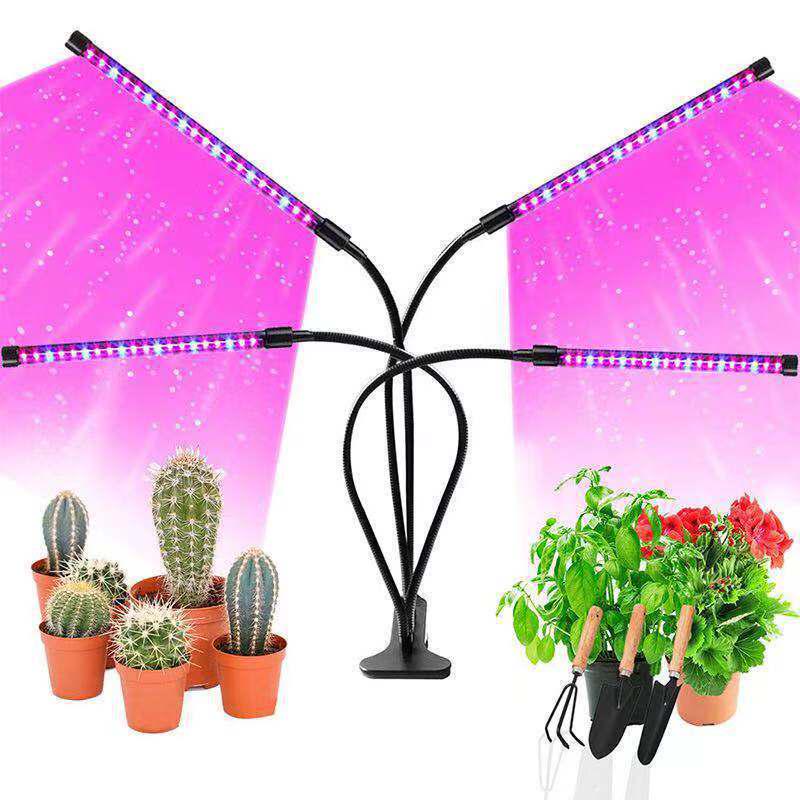 Clip-On USB Plant Growth Light with 4 Heads, Full Spectrum, Timed Dimming