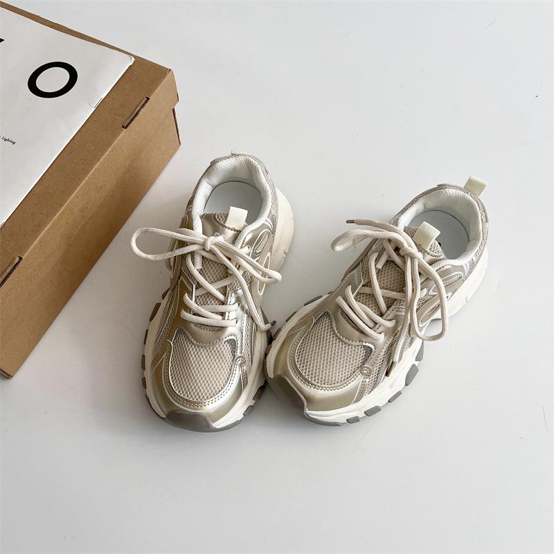 Silver and gray versatile heightened platform dad shoes women's 2025 new summer popular mesh student lightweight sports shoes