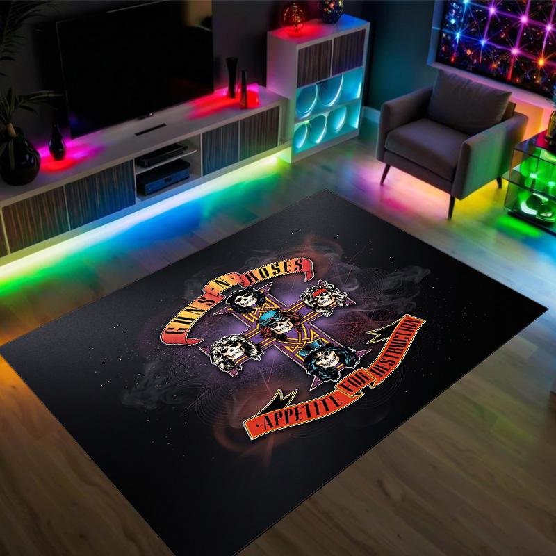 Guns N’ Roses Design Crystal Velvet Carpet Cozy Non?Slip Printed Rug For Bedroom Living Room Entrance