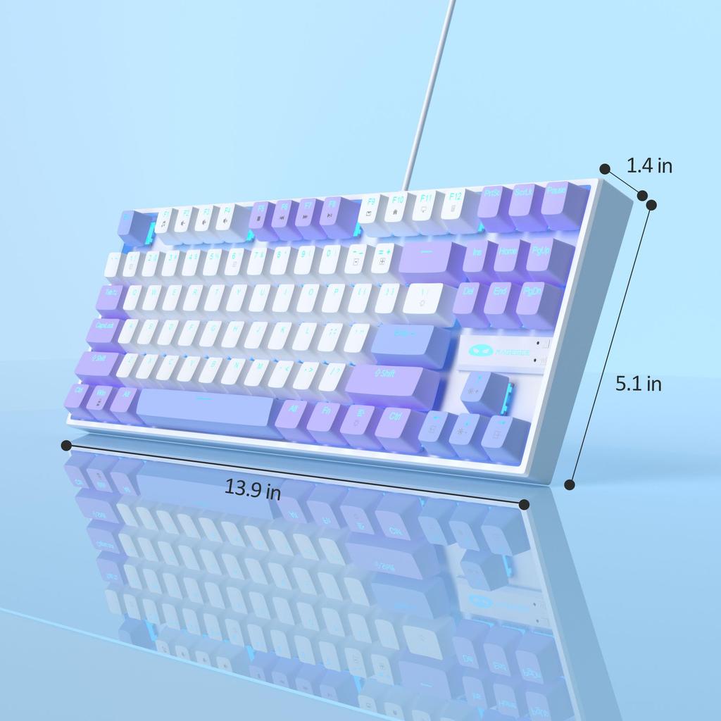 MageGee MK-Star Wired Mechanical Keyboard, Gaming, Pink, Purple, Red Switches (Purple White (Red Switches))