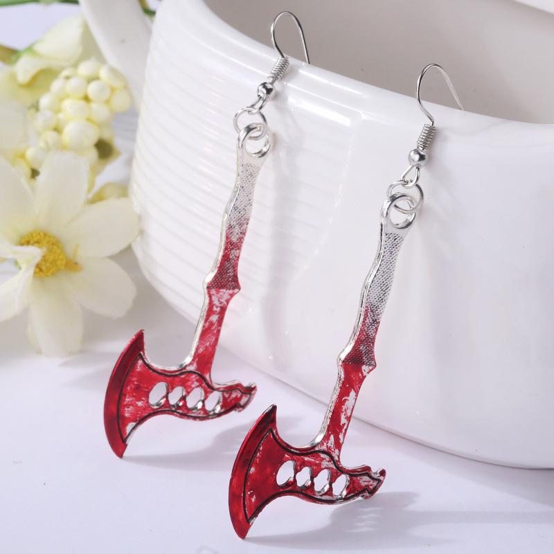 Halloween Bloodstain Scissors & Axe Dagger Earrings for Women - Exaggerated Party Accessories