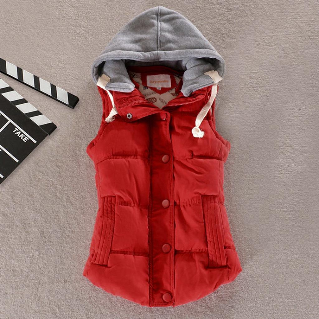 Women Vest Female Warm Sleeveless Jacket Cotton Solid Hooded Vest For Outerwear