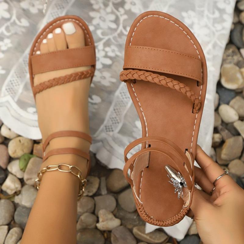 Modische, lässige, flache Sandalen für Damen in Übergröße, Damenschuhe im neuen Stil, geflochtenes Fußgummiband, römische Strandschuhe