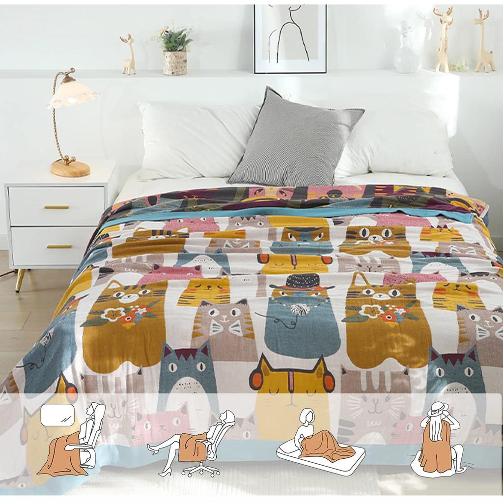 Vanxing Gauze Towel Comfortable for 150x200cm Blanket, Blanket, Single/Semi-Double Size, 100% Cotton, 4-Layer Gauze, Soft, Breathable, Breathable,