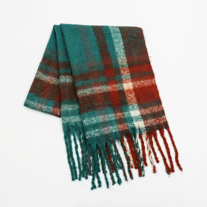 New Mohair Plaid Scarf Women's Autumn and Winter Thickened Warm Student Versatile Fringed Scarf Tide