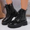 2026 Winter Neue Runde Spitze Martin Stiefel Britischer Stil Lackleder Trendige Stiefel