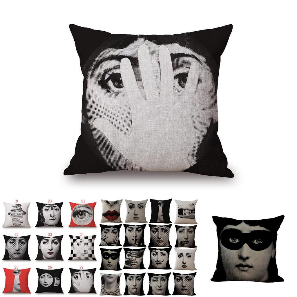 Unique Linen Vintage Piero Fornasetti Face Throw Pillow Case With Artistic Face Illustration