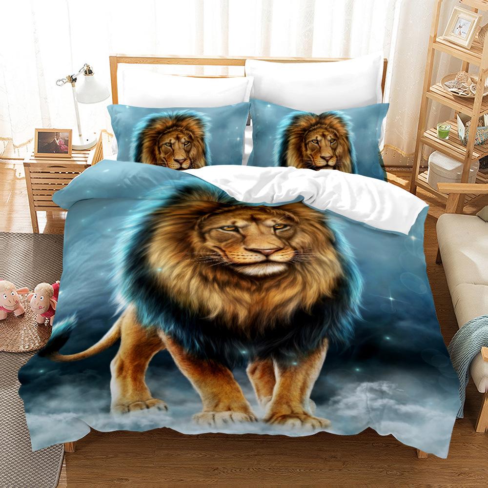 Comforter Lion King/Queen Sizewild Animal Print 3D Bedding Setbrown Lion Soft 2 Sblack