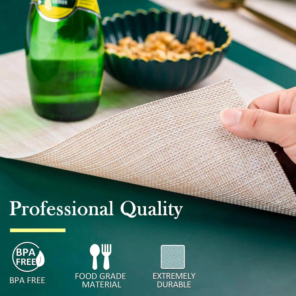 Woven PVC Placemats Heat Resistant Non-Slip Place mats for Dining Table Washable Durable Vinyl Table Mats