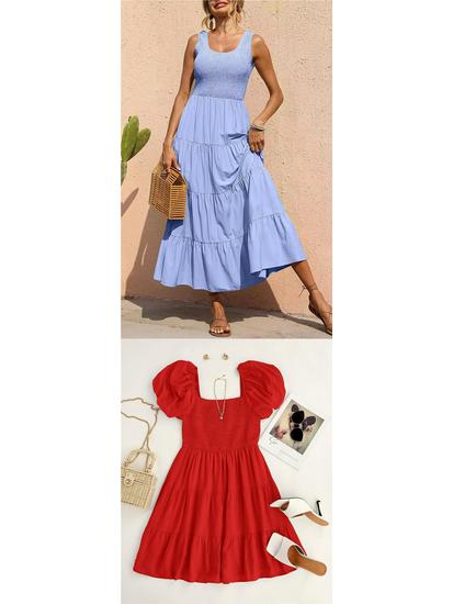 Spring European & American Women's Camisole Dress: Pleated Patchwork A-line with Wide Hem