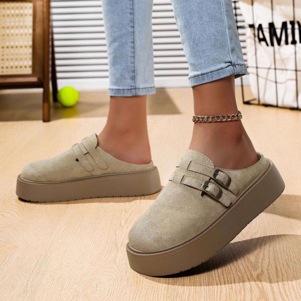 Muffin thick-soled bag head half slippers women's outer wear New Year's new one-pedal lazy boken shoes