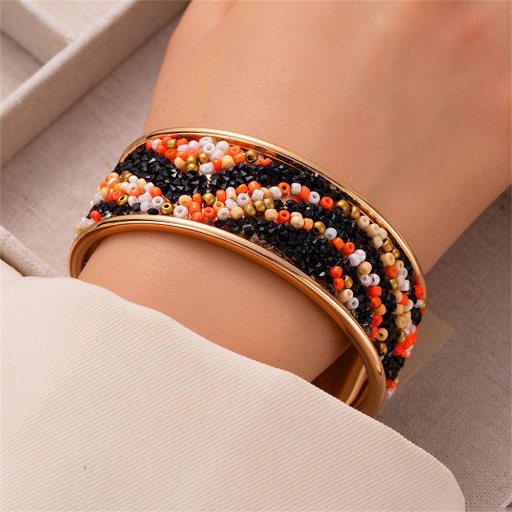 Design Sense Fun Colorful Rice Retro Bead Sparkling Open Bangle Bracelet Exaggerated Wide Face Personalized Bracelet Jewelry