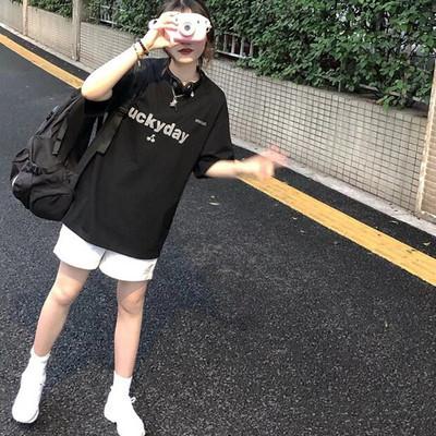 Summer short-sleeved medium and long T-shirt girl's new loose Harajuku ins solid color bottomed half-sleeved top