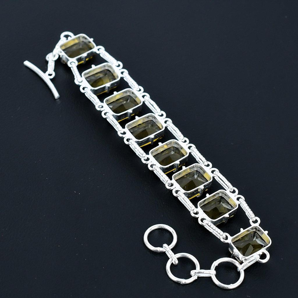 Faceted Smoky Quartz Bracelet 925 Sterling Silver Jewelry Adjustable Chain Bracelet Cushion Shape Gemstone Handmade Jewelry Gift For Her