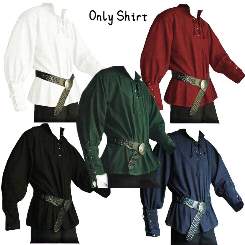 Men's Vintage Loose-fitting Shirt With Retro Stand Collar And Tie Belt