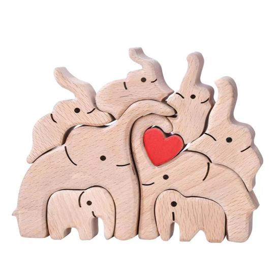 Wooden Elephant Family Puzzle Ornament Love Heart Mother Father Baby