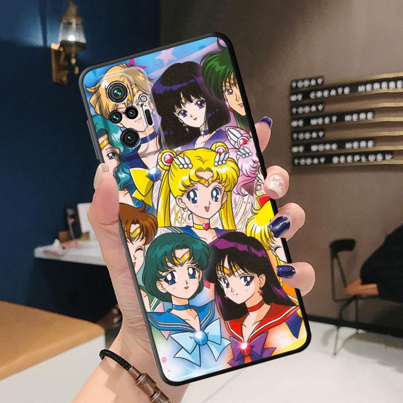 Custodia di lusso nera morbida per telefono per Xiaomi Redmi Note 9 11 Pro 8T 10S 11T 11S 7 9S 10 Lite 8 11E Cover Japan Sailors-Cute Moons
