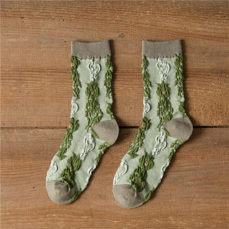 Blue Socks Flower Print Vintage Long Socks Women Japanese Fashion Harajuku Retro Streetwear Sweet Girls Kawaii Cute Crew Socks