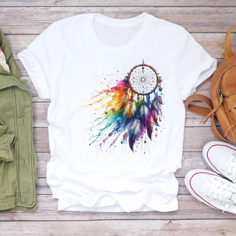 (Asian Size) style flower T Shirt Lady Female Top Short Sleeve T-shirts Casual Printed Clothing Women Fashion Graphic Tee