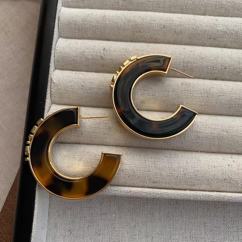 Niche unique design leopard print circle ear buckle fashionable light luxury high-end earrings European and American exaggerated atmosphere earrings