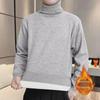 Men's Solid Color Knitted Turtleneck Sweater - Warm Velvet, Autumn/Winter Style, Mid-neck Design