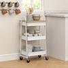 3-Tier Kitchen Storage Trolley with on Wheels Cover Top Board - White and Oak