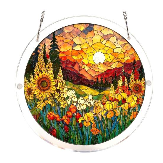 Stained Glass Suncatcher, Acrylic Puzzle Hanging Decoration, 7.48 Inch Round DIY Kit for Adults, Relaxing Craft Gift for Women Moms Puzzle Lovers