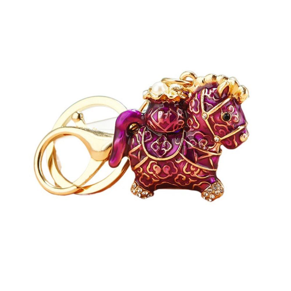 Zircon Zodiac Horse Pendant Exquisite New Year Pendant Sweet Horse Year Keychain  Car Key Ring