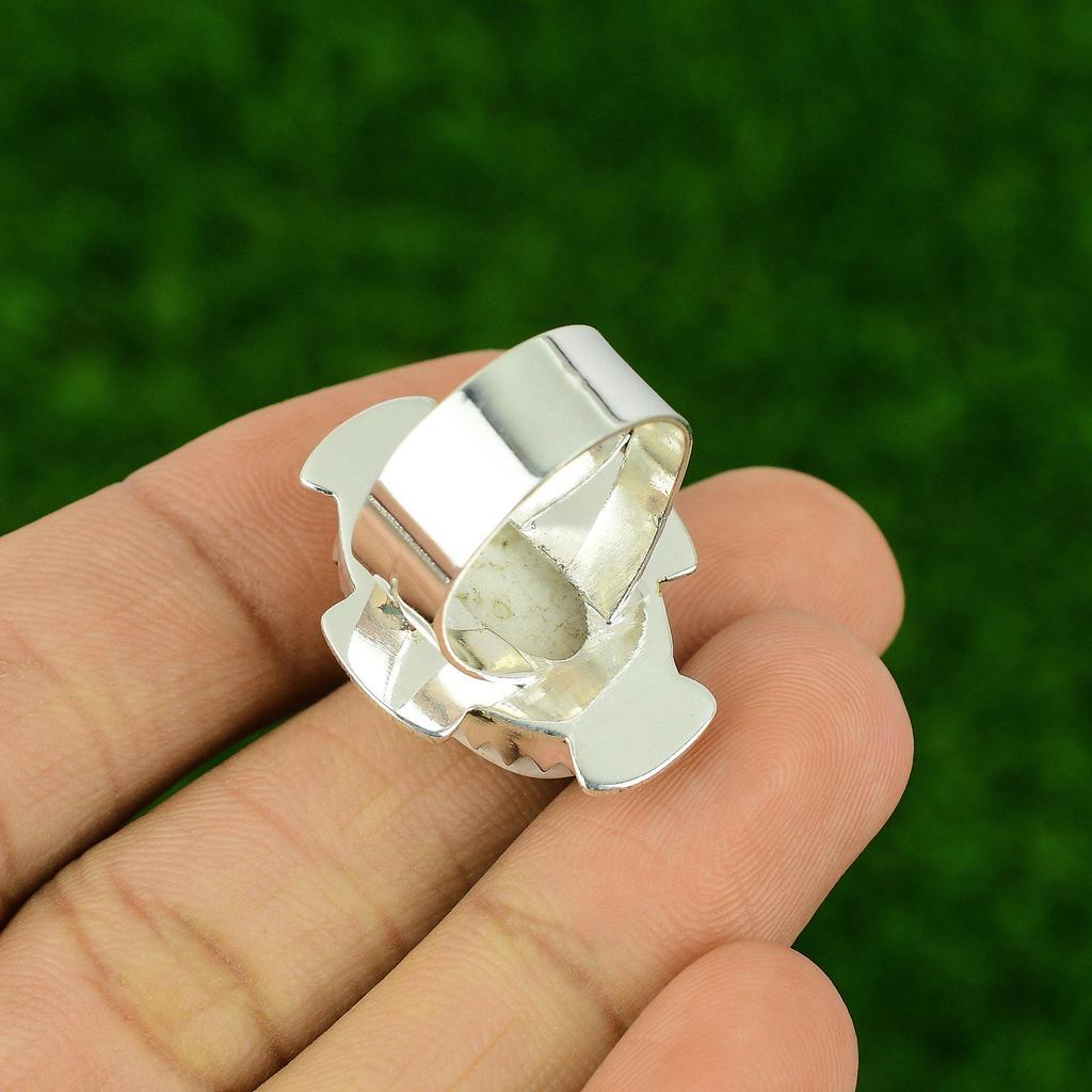 Sterling Silver Oval Natural Scolecite Multi Stone Crown Chakra New Ring US 7.5