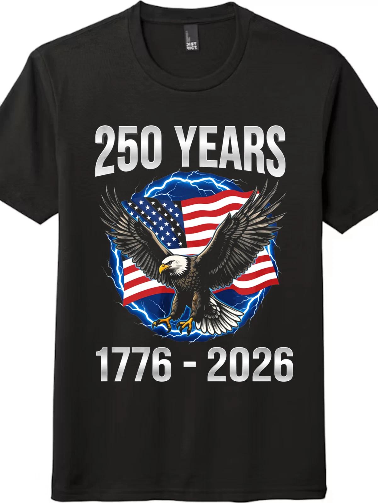 USA 250 Years Patriotic Tee | Bald Eagle Lightning Flag Design | 1776-2026 S