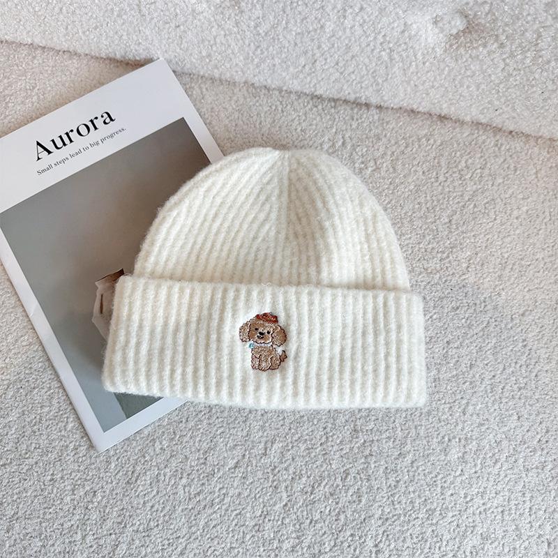 New West Highland Puppy Embroidered Woolen Hat Autumn and Winter Warm Ear Protection Hat Showing Face Small Knitted Woolen Hat for Women