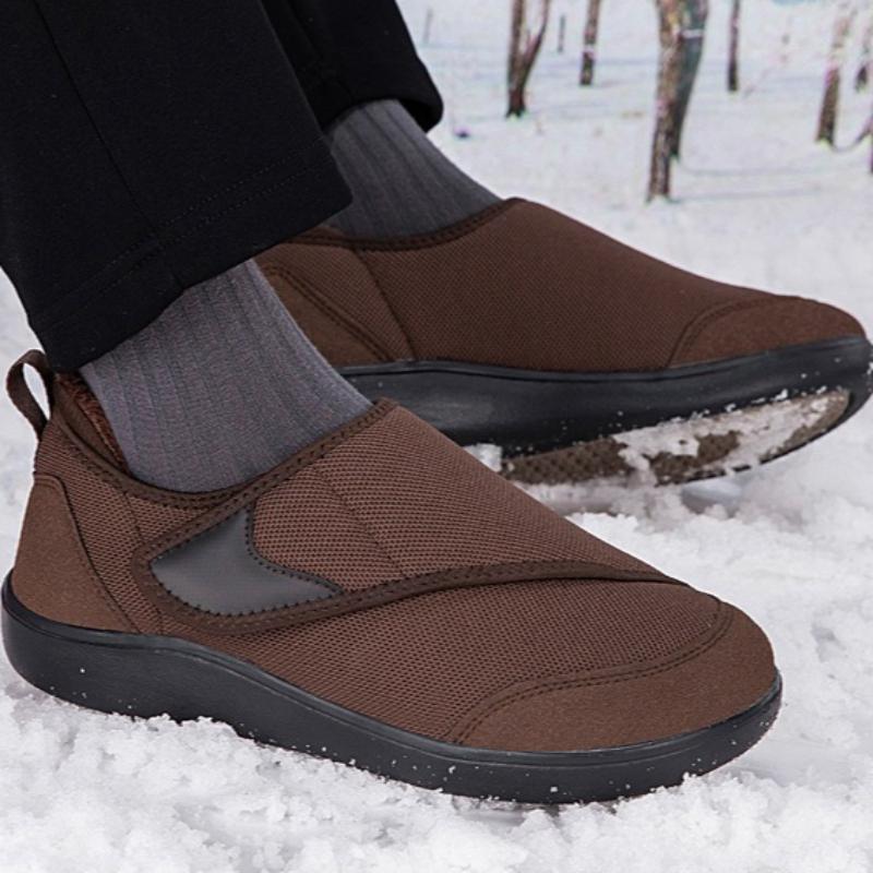 Wide Toe Box Elderly Warm Shoes Men Women Hook & Loop Plush Walking Shoes Winter Casual Cotton Footwear Size 35-46