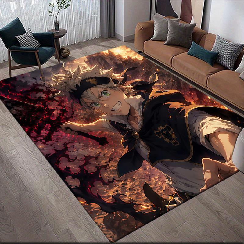 Black Clover2 Flannel Pattern Square Carpet,Area Rug,Carpet Rug for Living Room Bedroom Sofa Playroom Decor,Non-slip Floor Mat