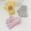 Autumn Bear Baby Fluffy Gloves Flower Korean Style Cartoon Pattern Gloves Rabbit Full Finger Knitted Mittens Kids
