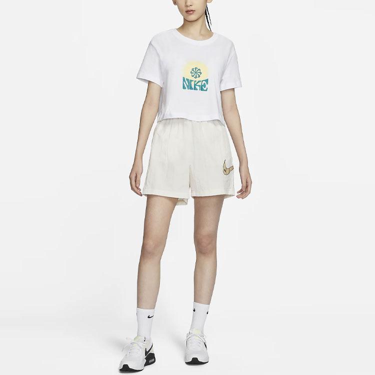 Nike Embroidered Letter Floral Comfortable Crew Neck Sport T-Shirt Women Tops White FV4231-100