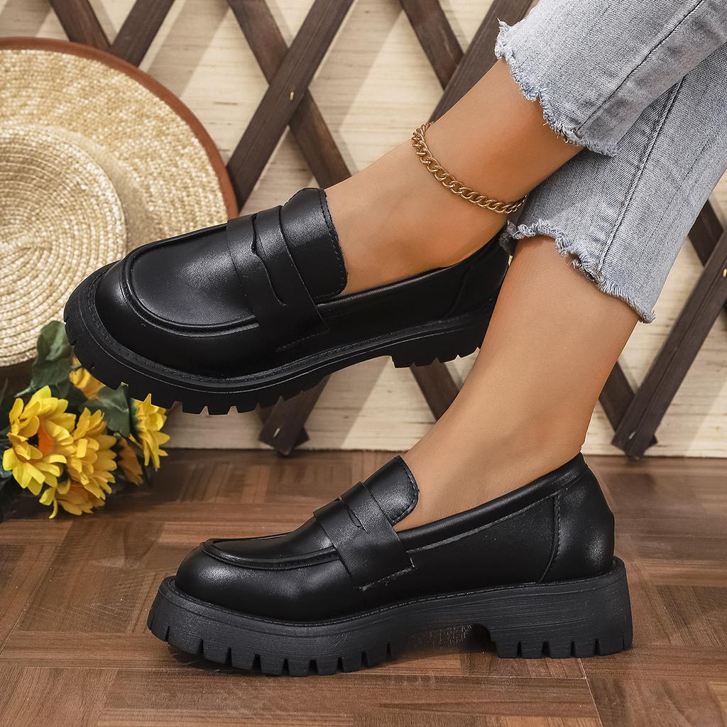 Fashion British Style Platform Loafers Women 2025 Plus Size Round Toe Single Shoes Woman Thick Bottom Pu Leather Shoes Mujer