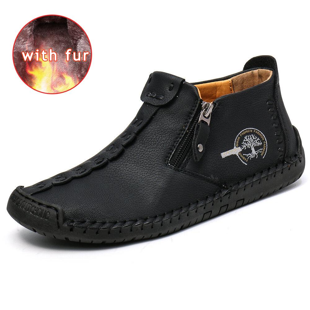 Autumn Men Boots Handmade Casual Ankle Boots For Man Winter Boot With Fur Keep Warm Shoes Male Hombres Botas Botte Hommes